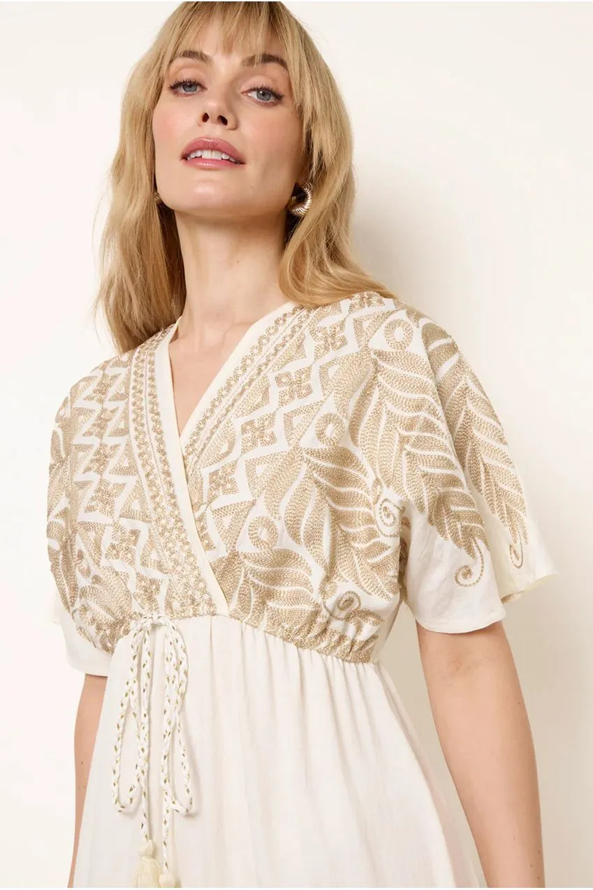 Blue Vanilla abito bianco S/M maxi kimono ricamato