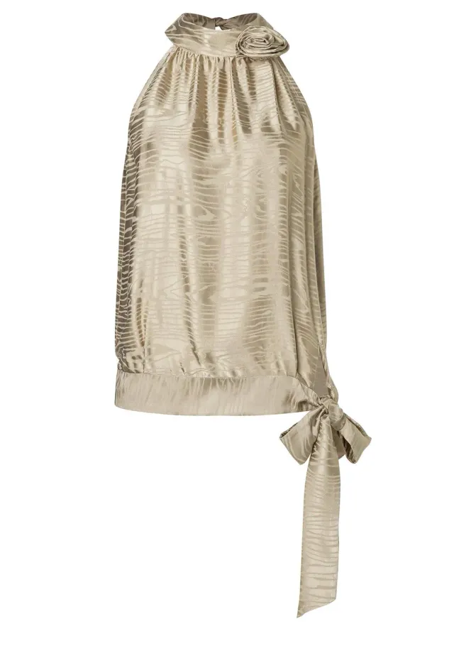 Ana Alcazar Zarly top satin oro scollo halterneck