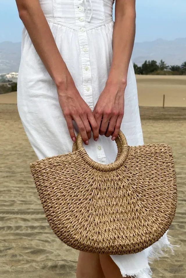 SVNX Round Woven Borsa Paglia Marrone Rotonda