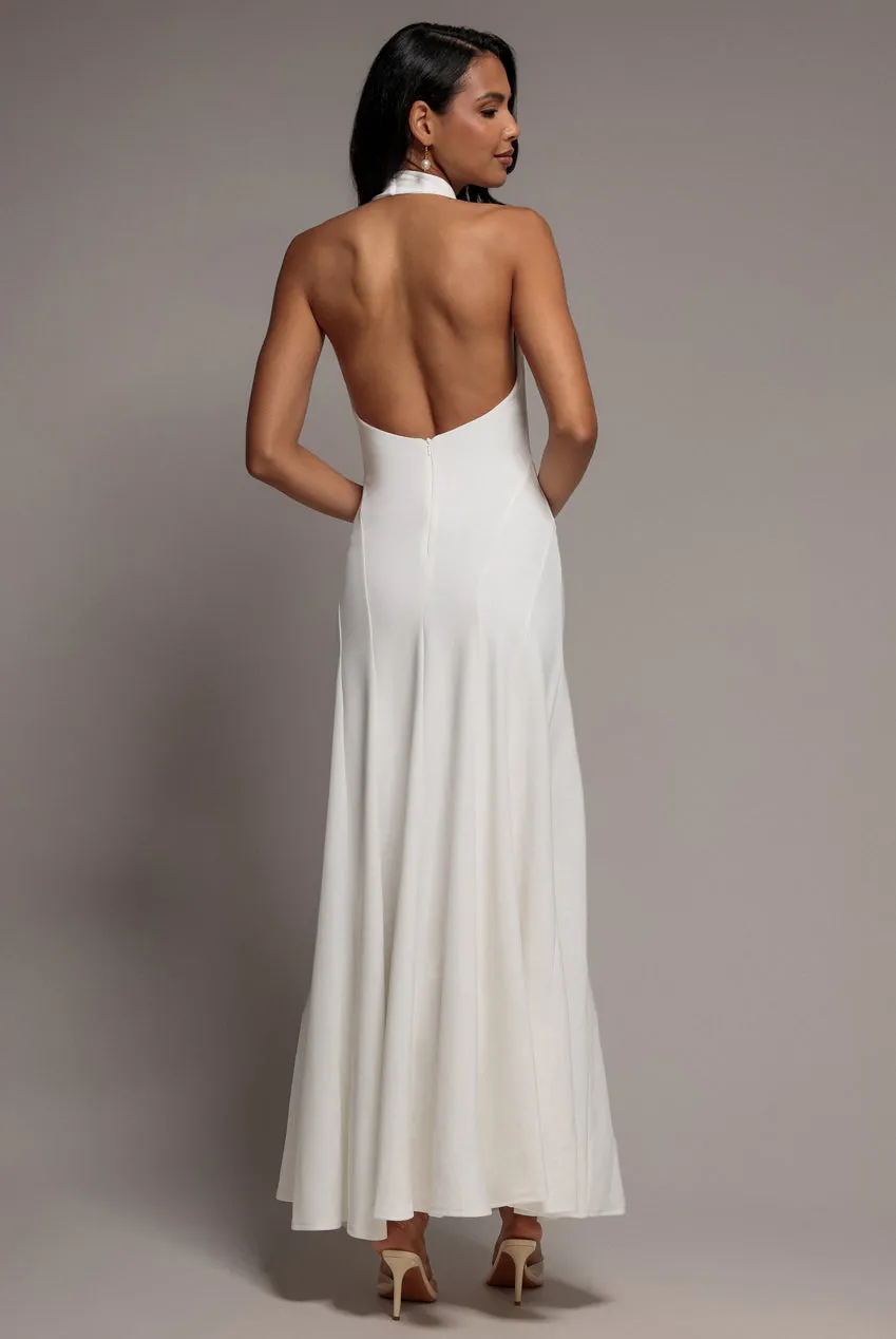 Goddiva Halterneck Cowl abito bianco scuba schiena nuda
