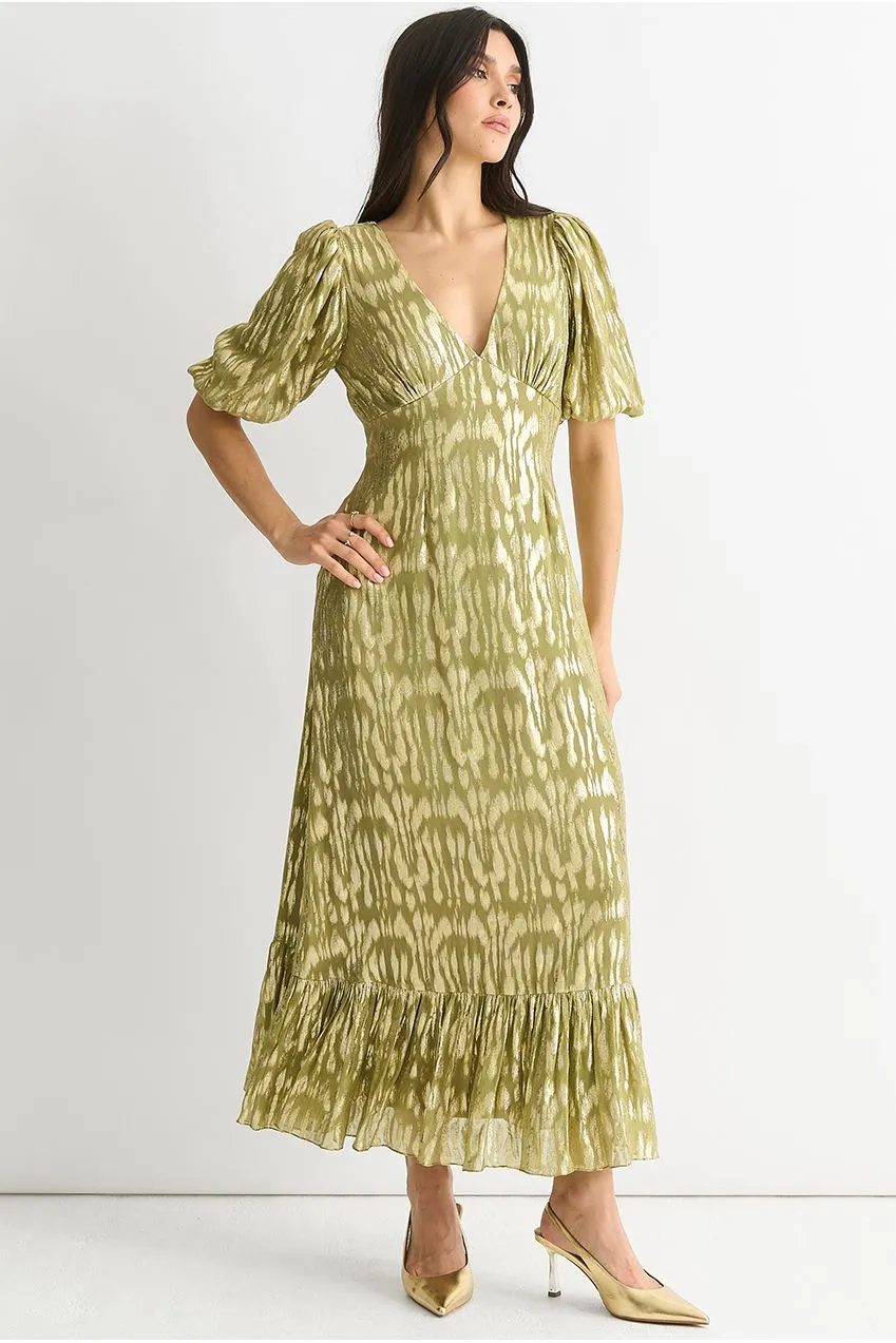 Gini London Animal Jacquard abito midi verde viscosa