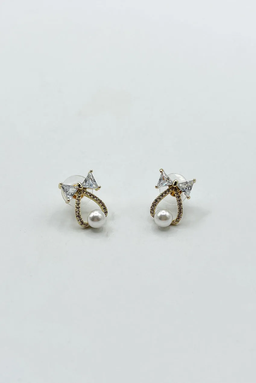 SVNX Bow orecchini fiocco oro perla pendente zirconi