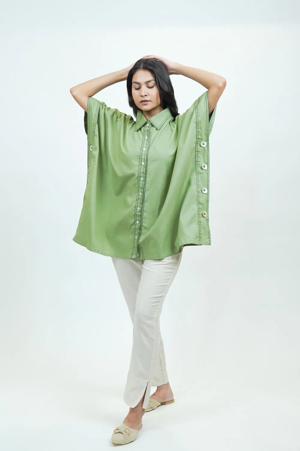 Our Dve S0017 camicia verde cotone donna