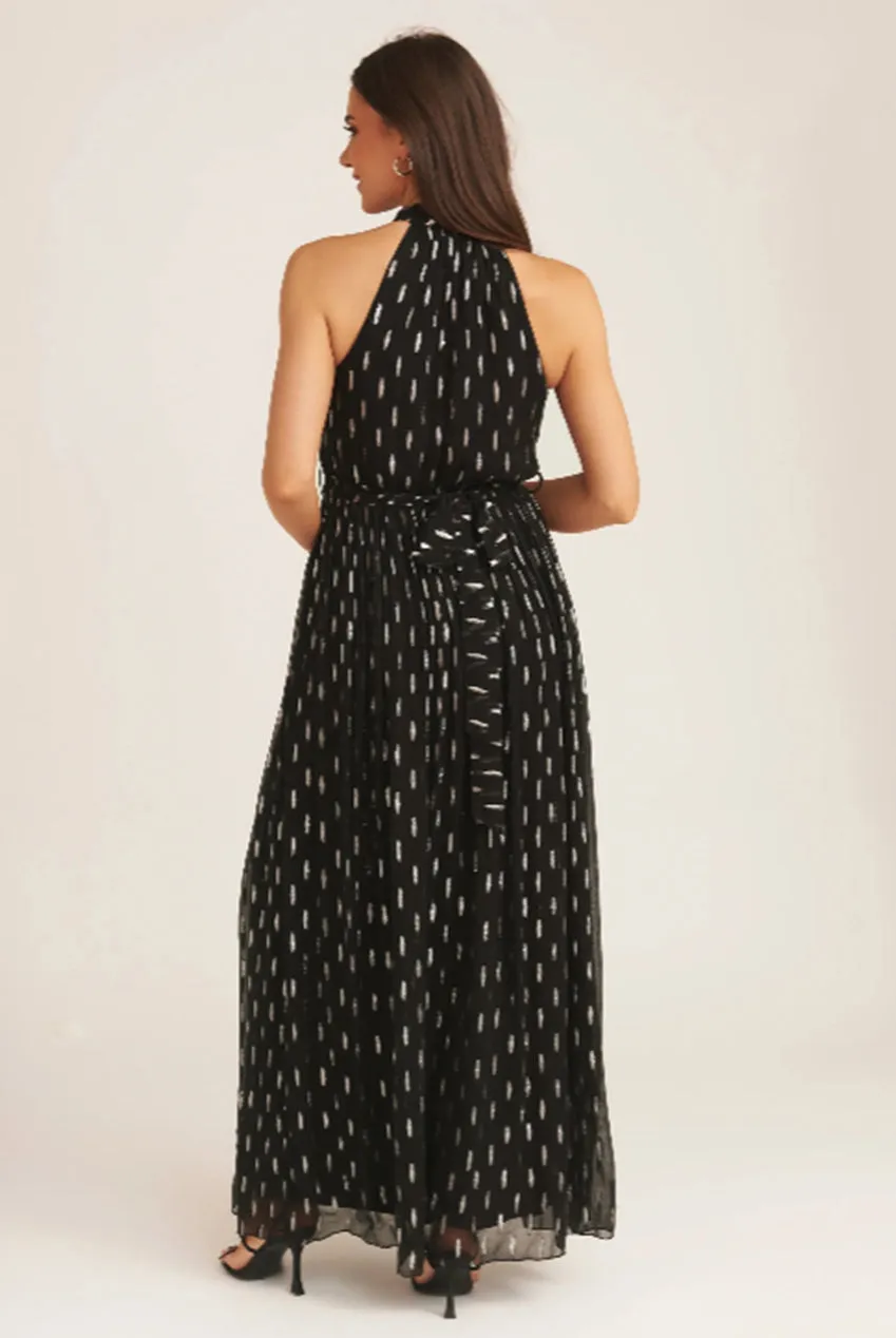 Gini London Jacquard Halter abito maxi nero serata taglie 8-16