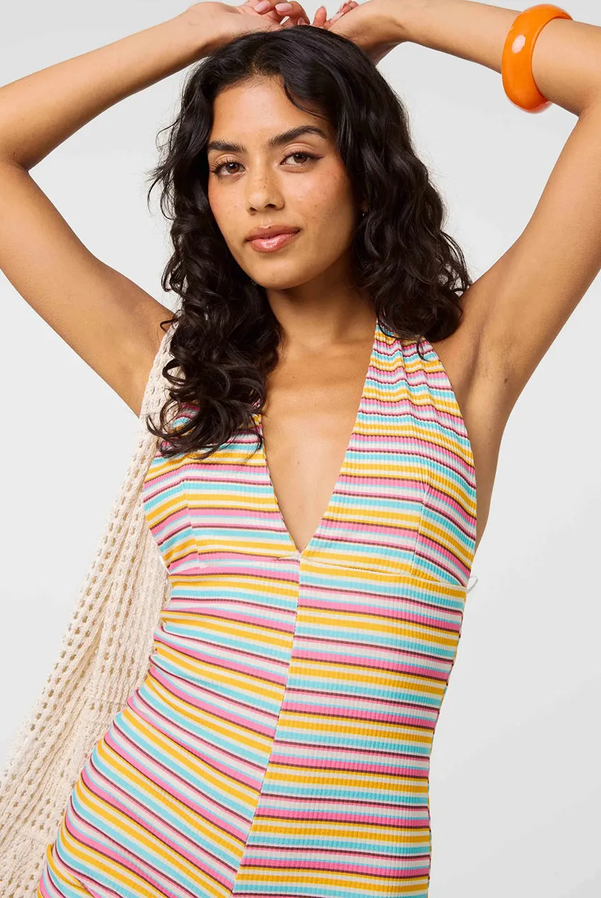 Pink Vanilla tuta corta righe multicolor halter