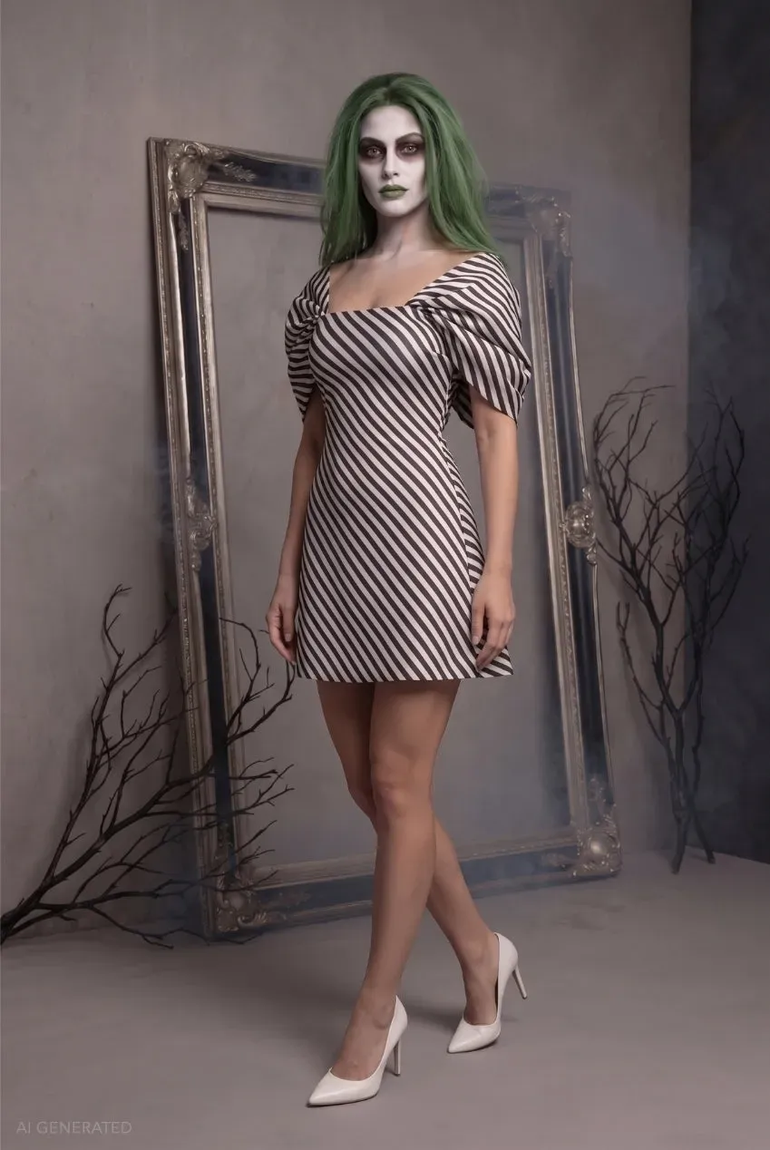 Goddiva costume Halloween mini righe nero bianco