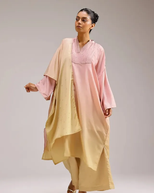 Our Dve Saanjh Fade Crepe pantaloni sfumati rosa giallo