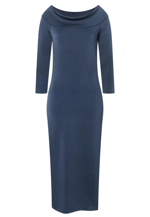 Ana Alcazar Sebina abito midi jersey blu scollo Carmen