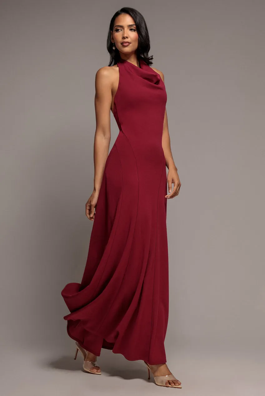 Goddiva Halterneck Cowl Neck abito maxi bordeaux schiena