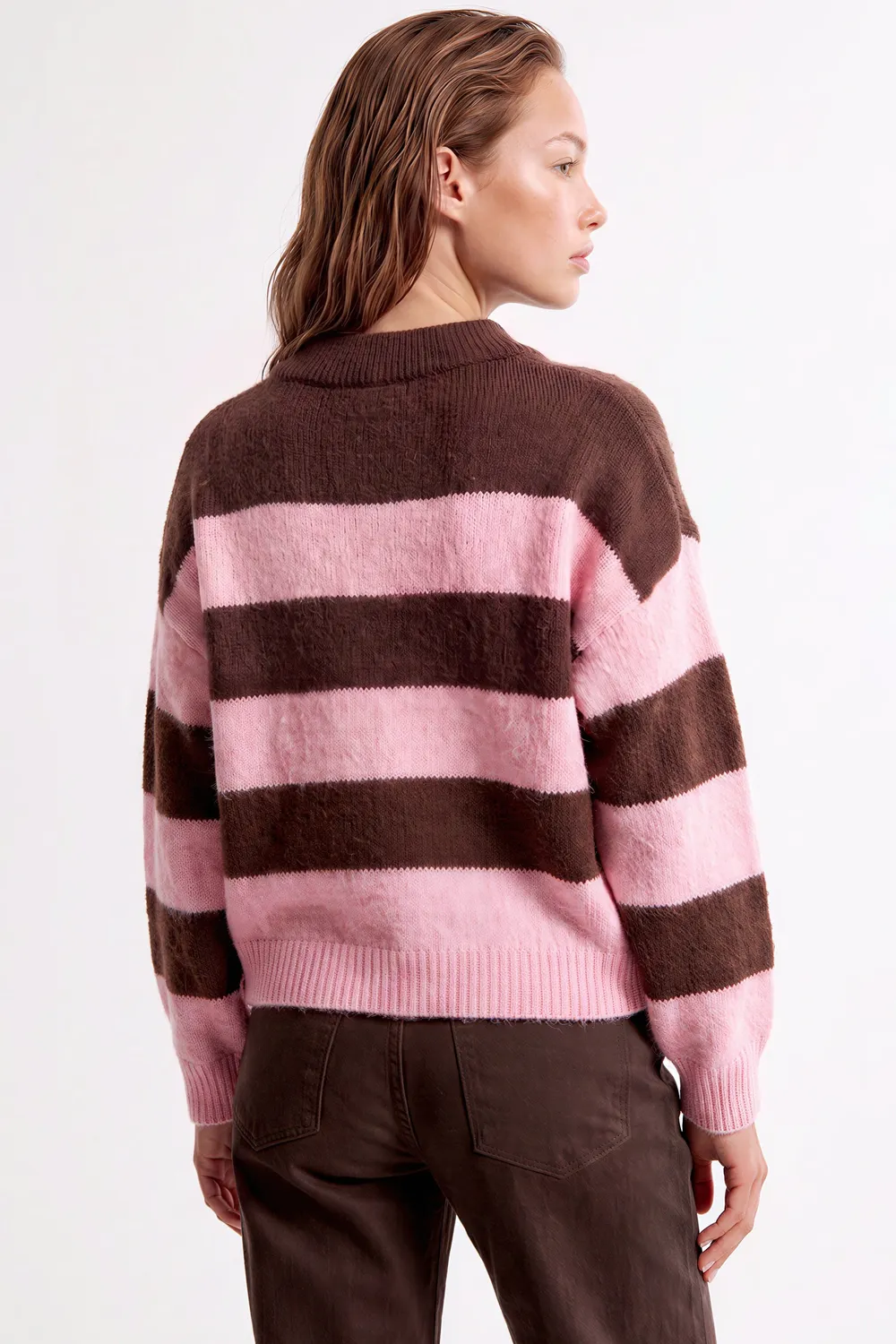 Aftershock London maglione rosa righe collo polo lana
