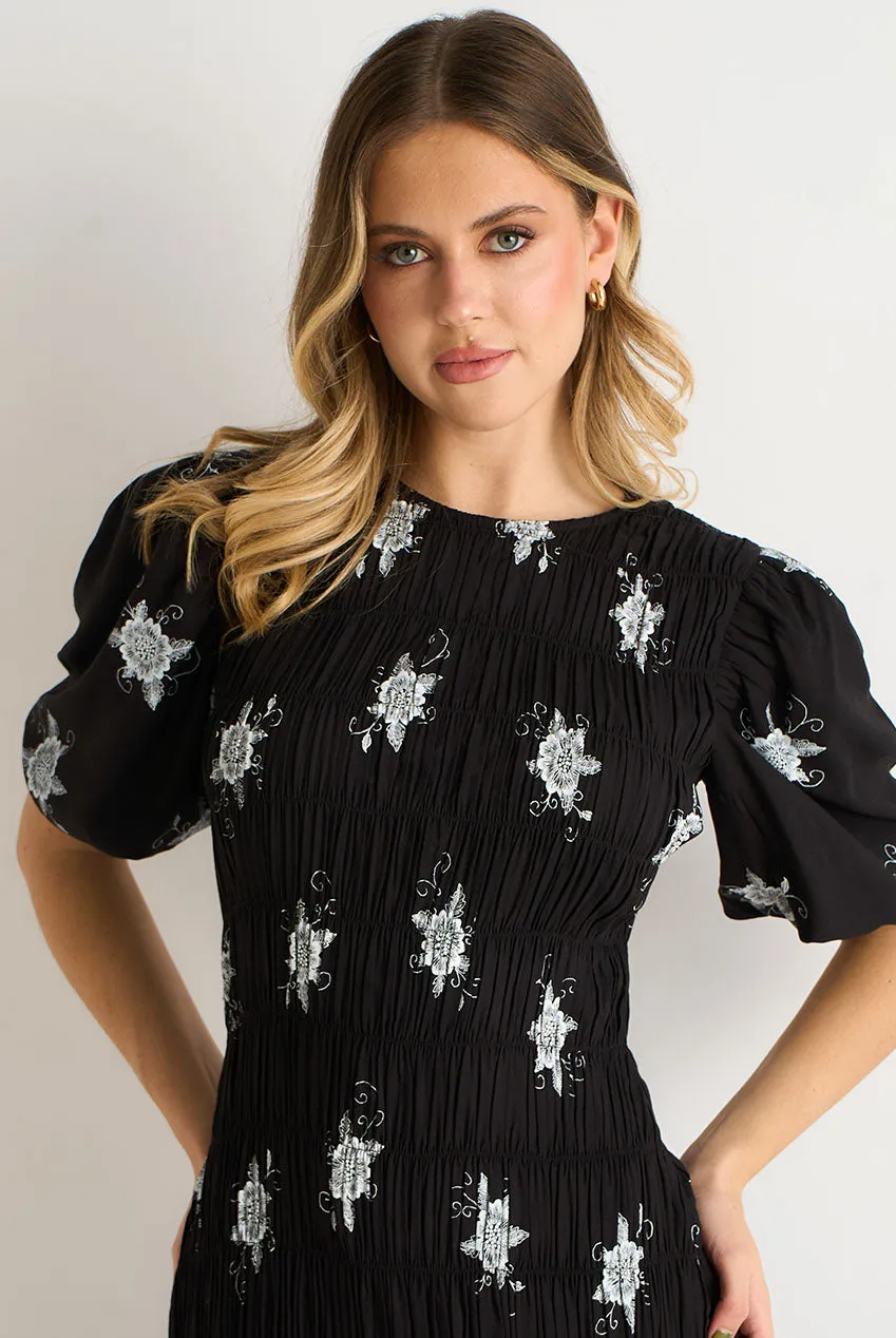 Gini London Paisley Ruched abito midi nero paisley