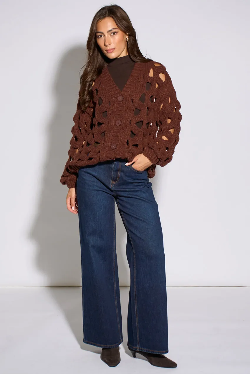 Goddiva Rust Hollow Chunky Knit cardigan ruggine