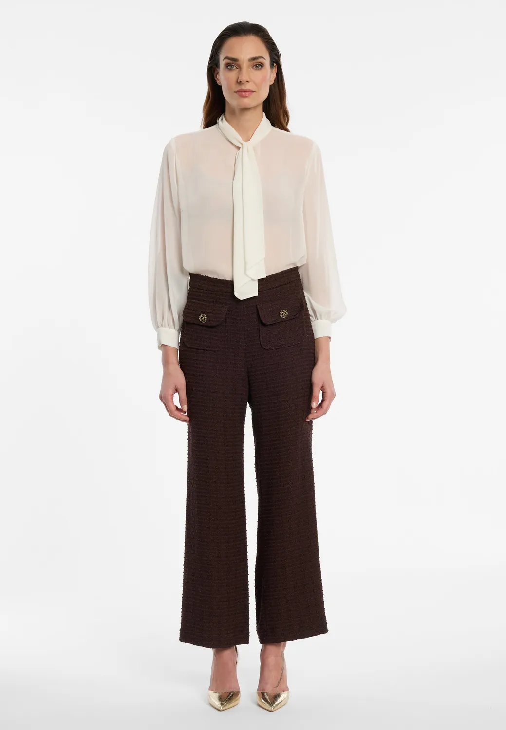 Ana Alcazar Enaraya pantaloni cropped marrone bouclé