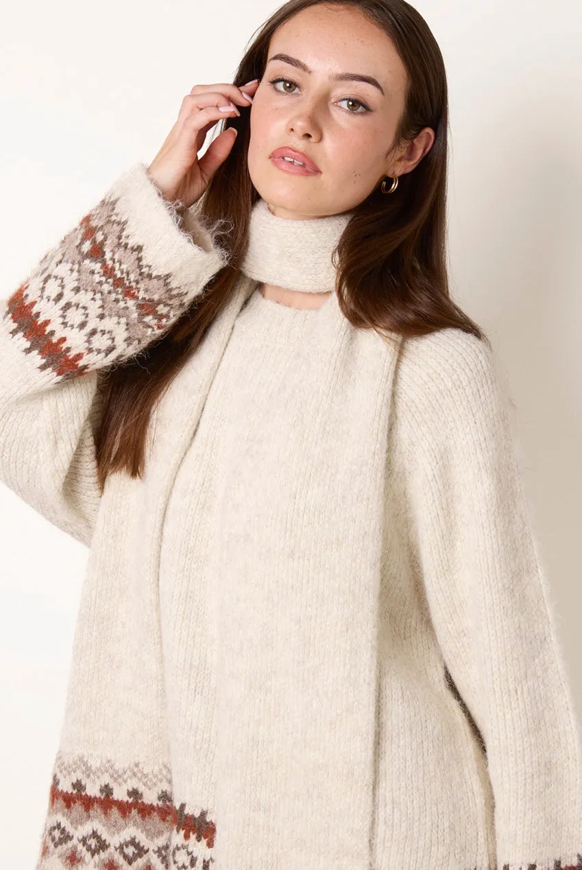 Blue Vanilla Fair Isle maglione beige con sciarpa