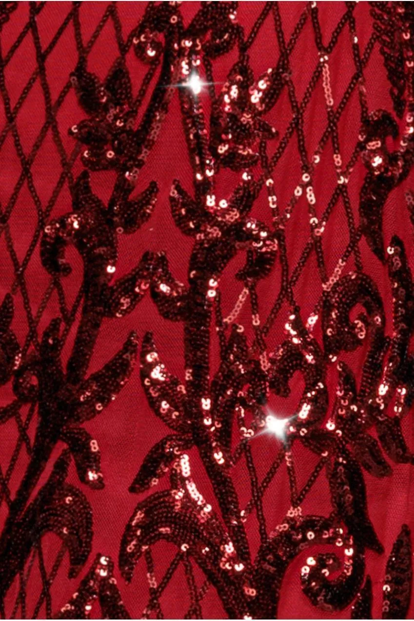Goddiva DR4124 Maxi Abito Rosso Paillettes Scollo Quadrato