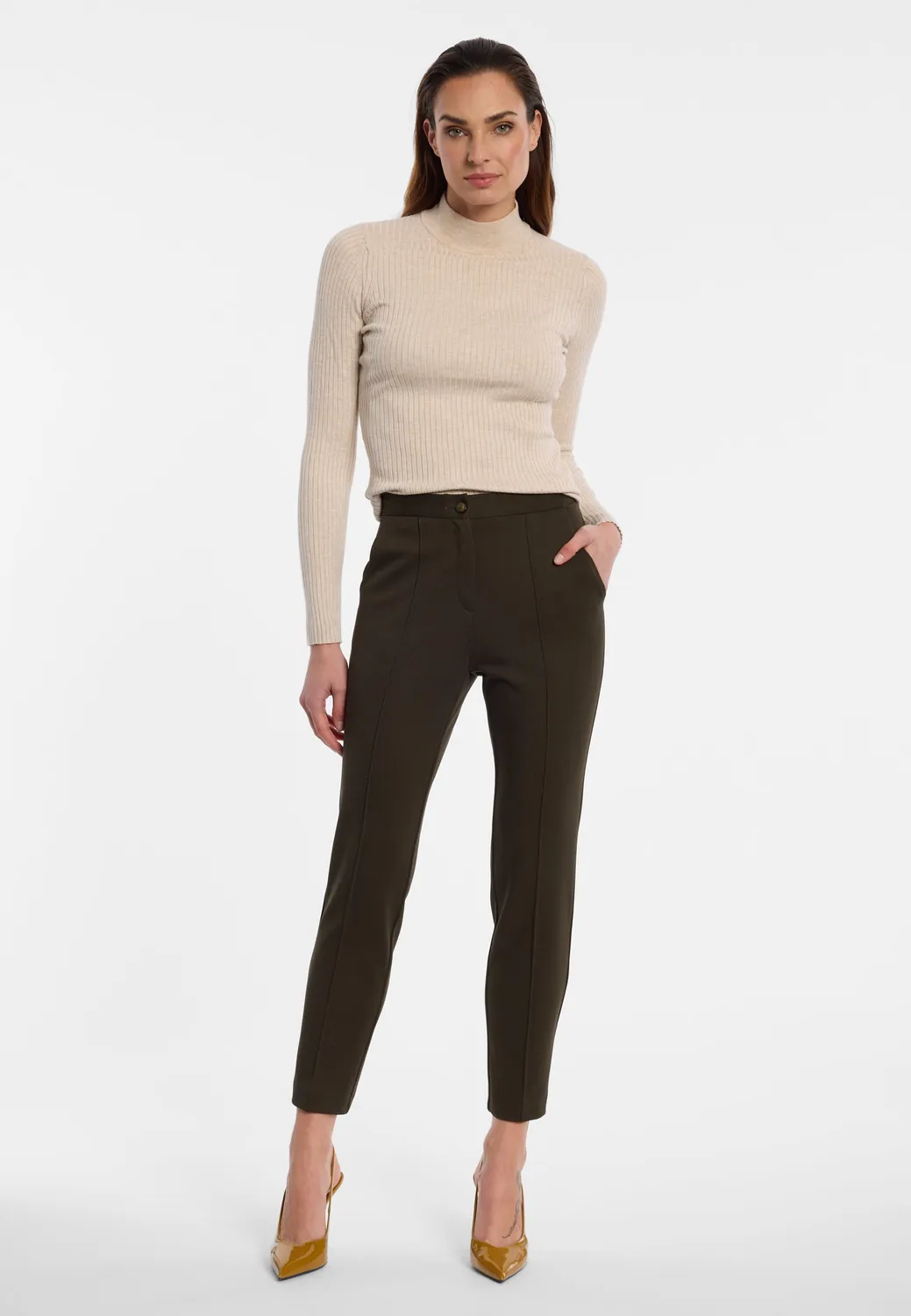 Ana Alcazar Enlyvea pantaloni sigaretta kaki stretch