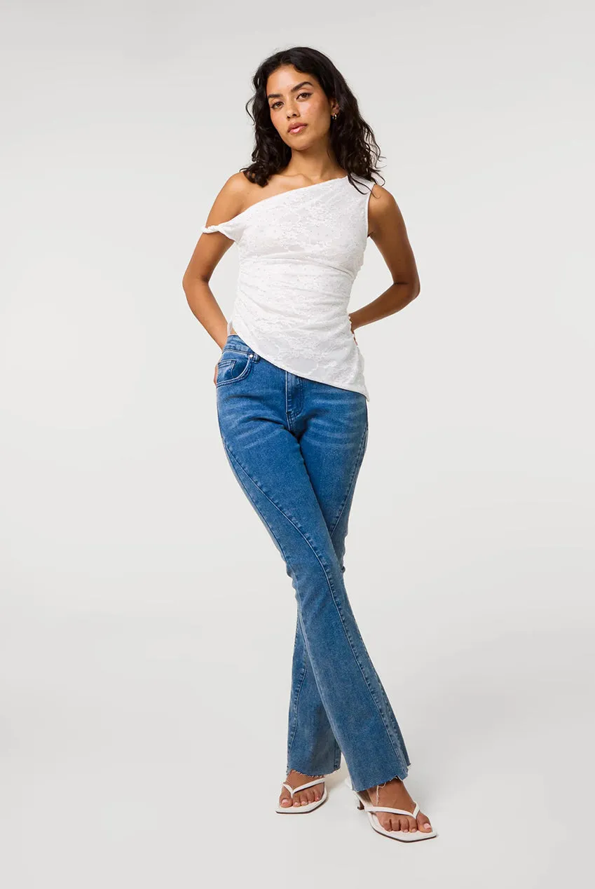 Pink Vanilla Diamante Lace top off-shoulder avorio in pizzo
