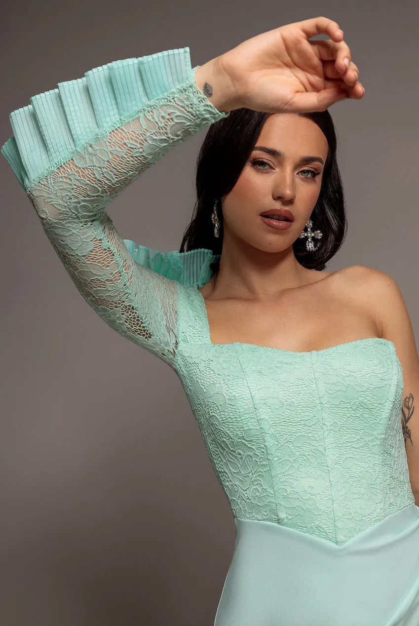 Goddiva Organza Fan abito pizzo menta 10 monospalla