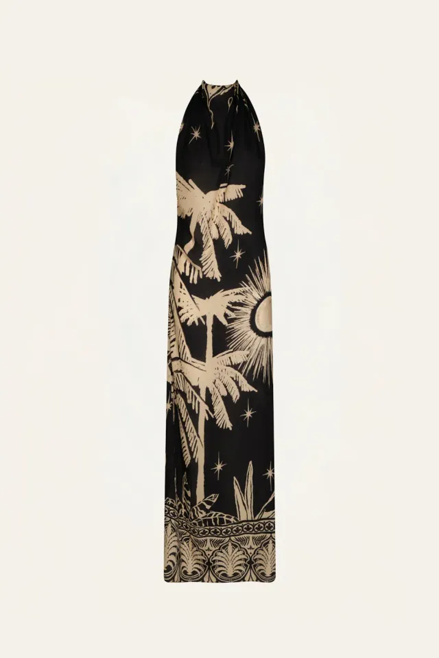 Johanna Ortiz Musical Flower abito maxi seta nero 44"