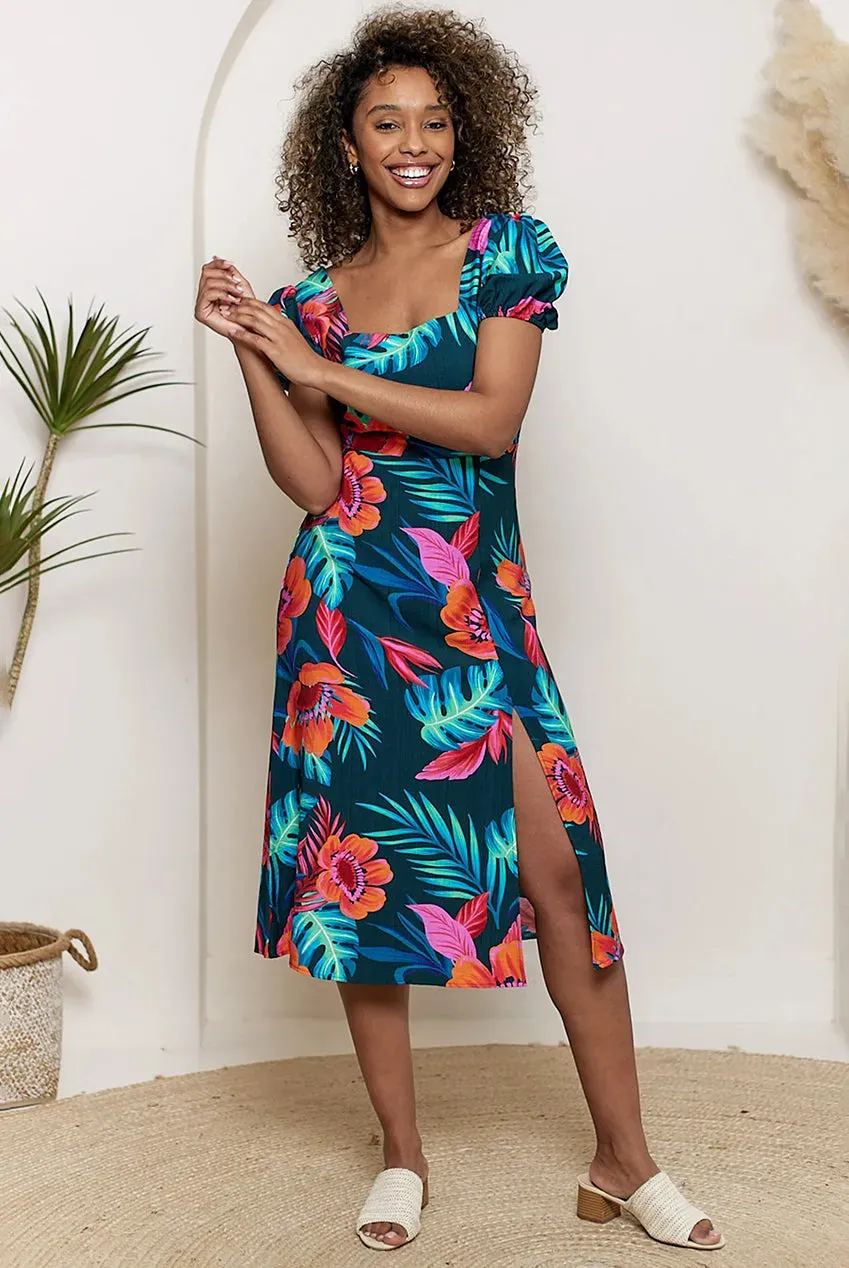Angeleye Tropical abito midi fantasia multicolor