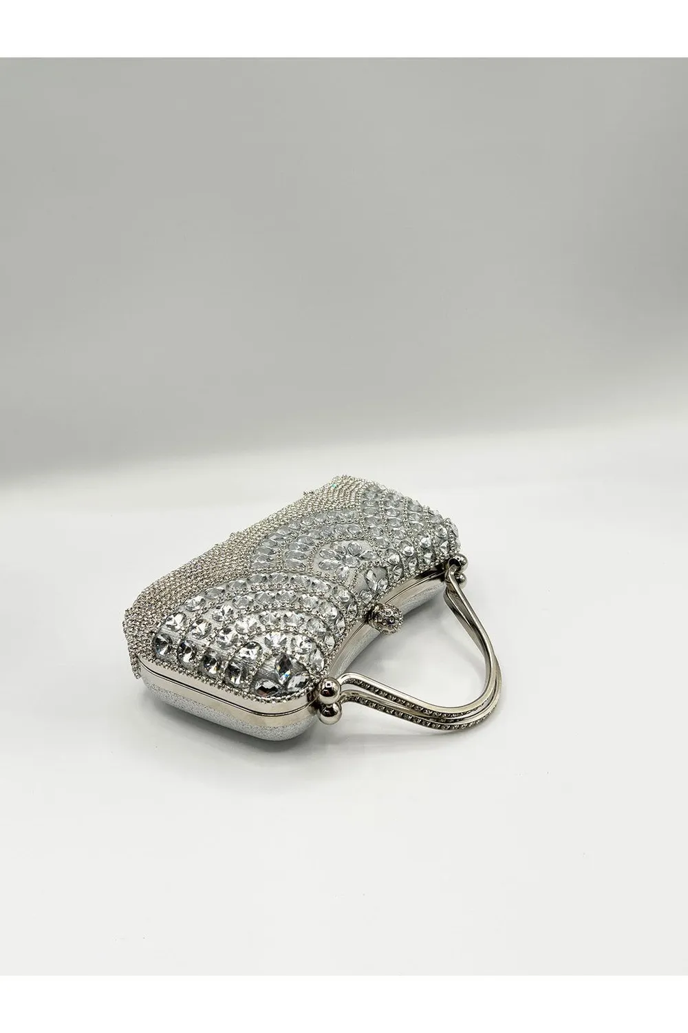 SVNX Fringe Clutch pochette argento con frange e catena