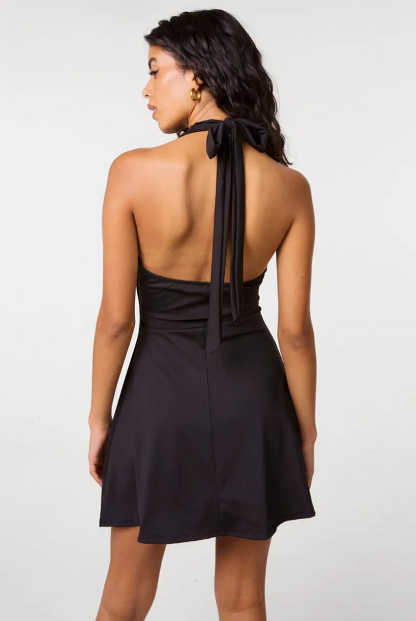 Pink Vanilla abito nero corto scollo cowl halter S-L