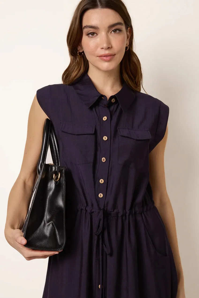 Blue Vanilla Tie Waist abito navy midi cintura