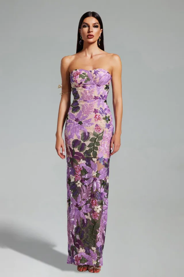 Bella Barnett Eugenia abito strapless rosa paillettes fiori