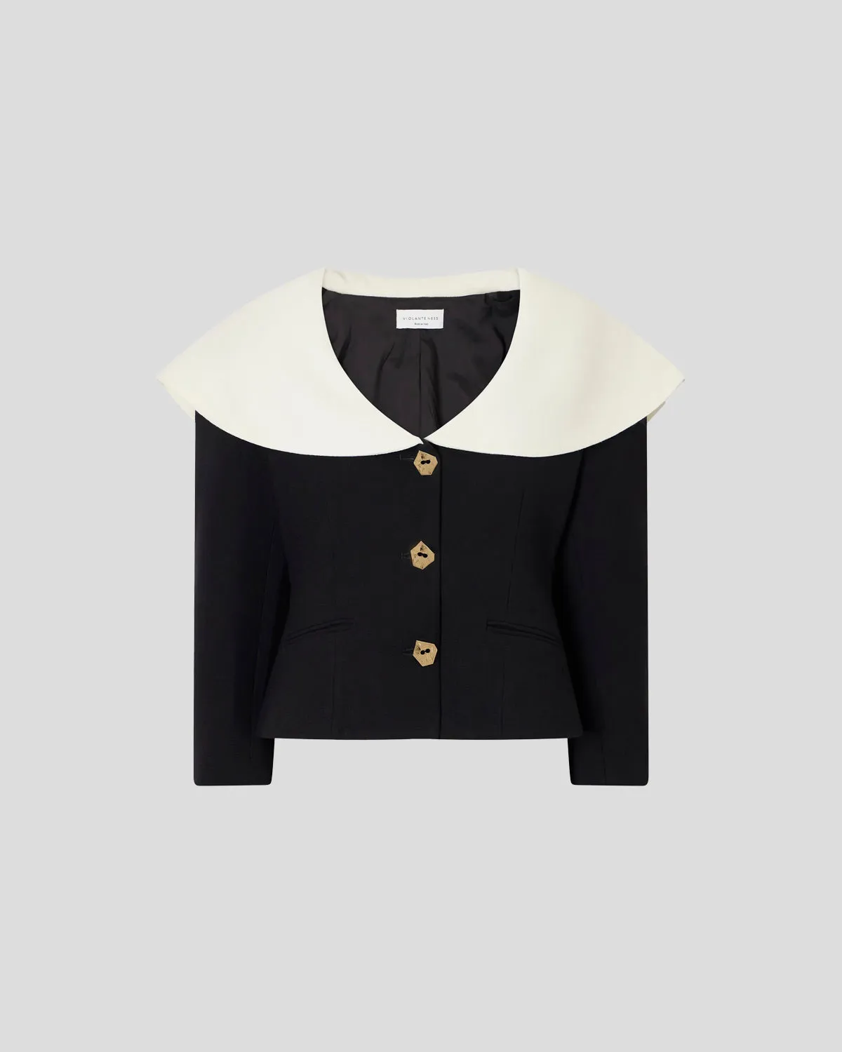 Violante Nessi Amato blazer nero avorio lana crêpe