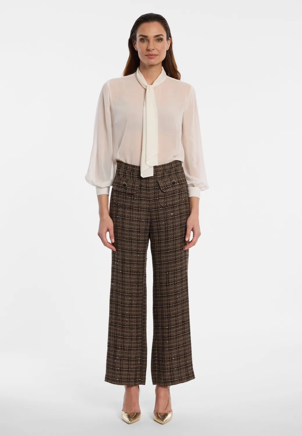 Ana Alcazar Enamoria pantaloni cropped tweed marrone
