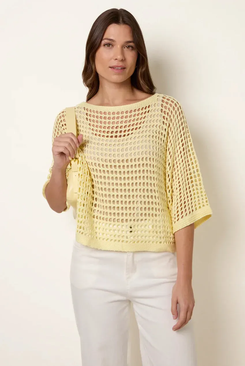 Blue Vanilla top rete girocollo giallo limone S/M