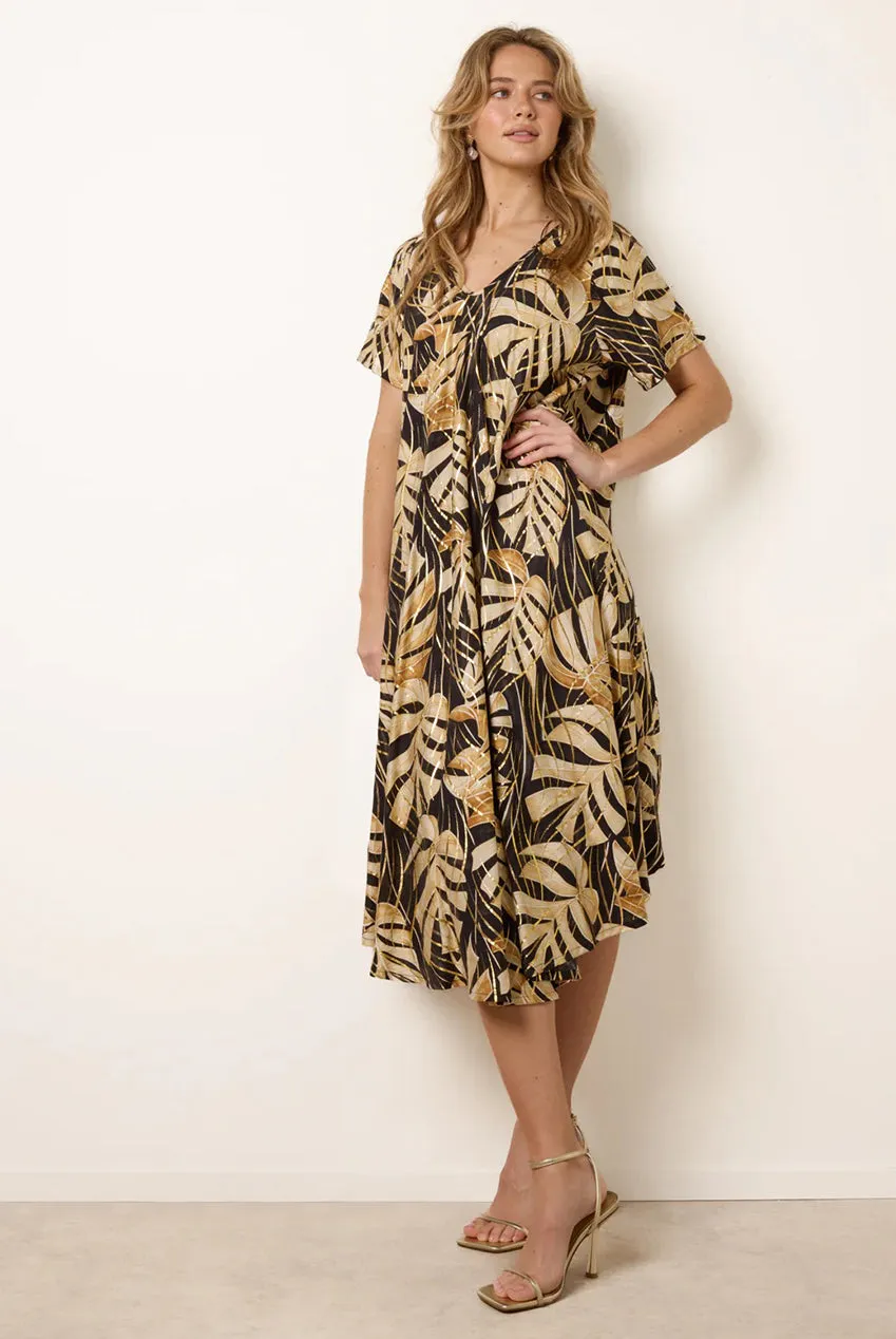 Blue Vanilla kimono abito midi nero tropicale taglia unica