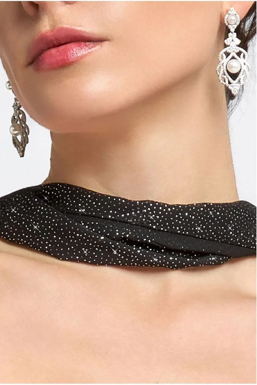 Goddiva Glitter Chiffon sciarpa nero glitter leggera
