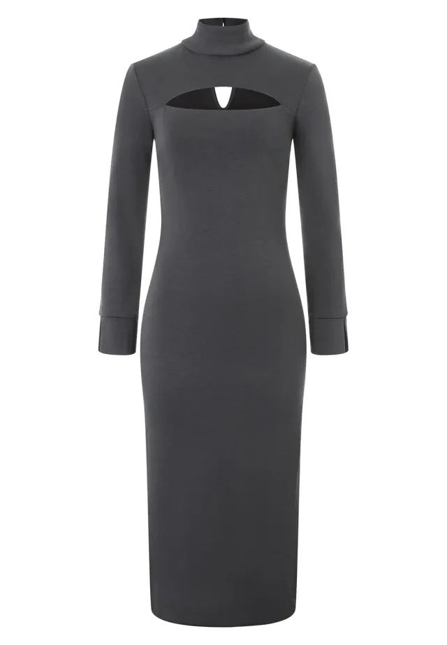 Ana Alcazar Melosa tubino grigio cut-out scollo alto