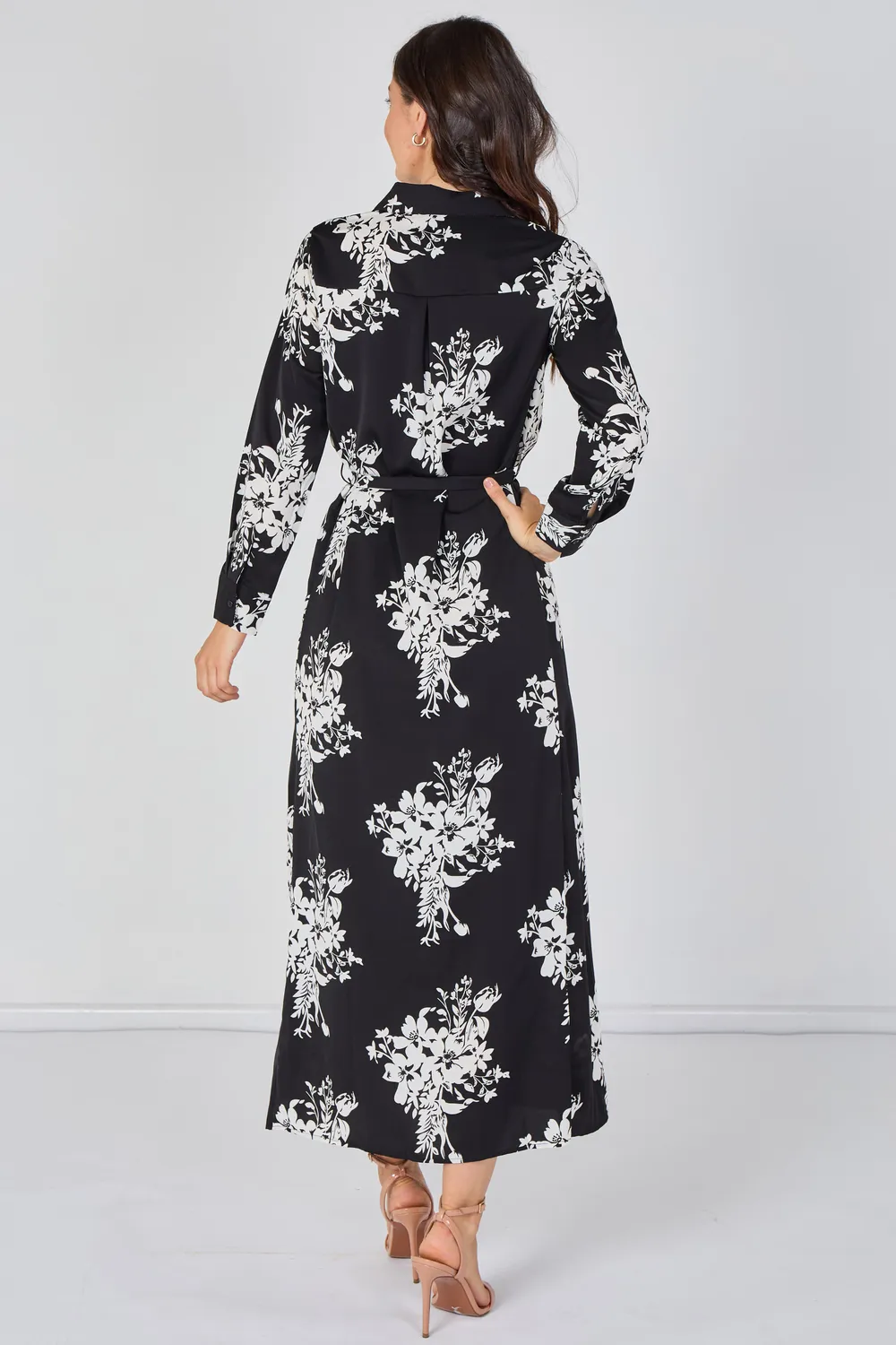 Love Sunshine abito camicia maxi floreale nero bianco L