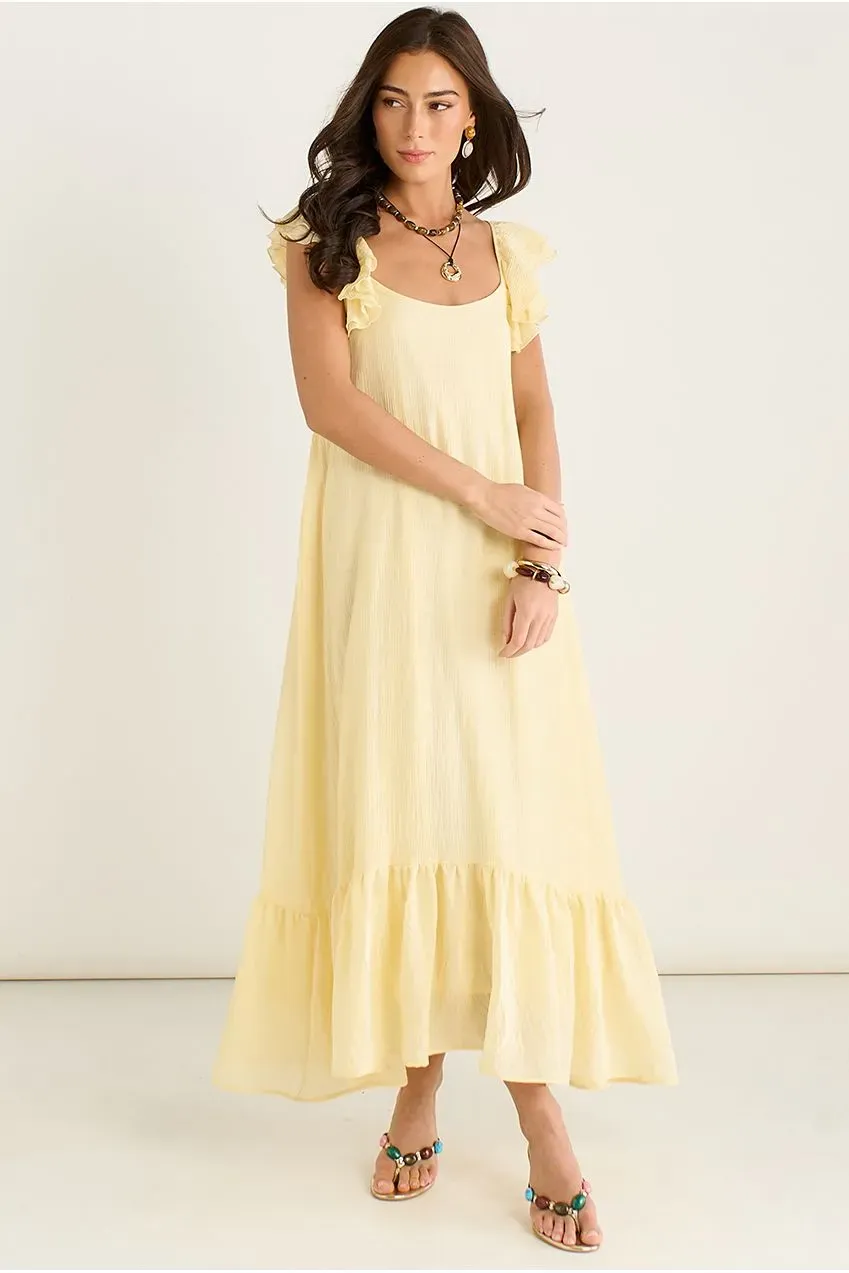 Gini London Ruffle abito maxi limone viscosa volant