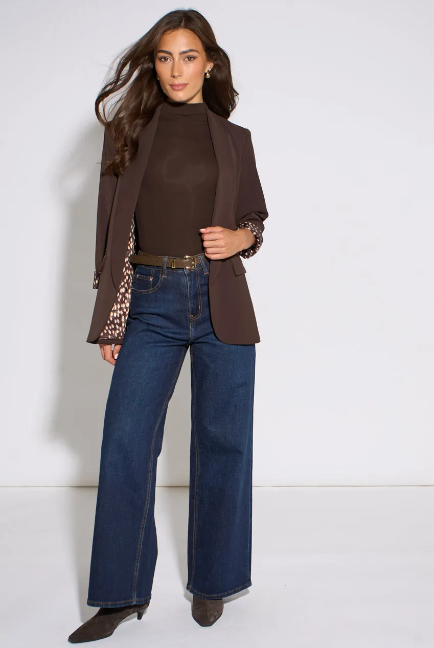 Gini London blazer marrone edge to edge manica contrasto