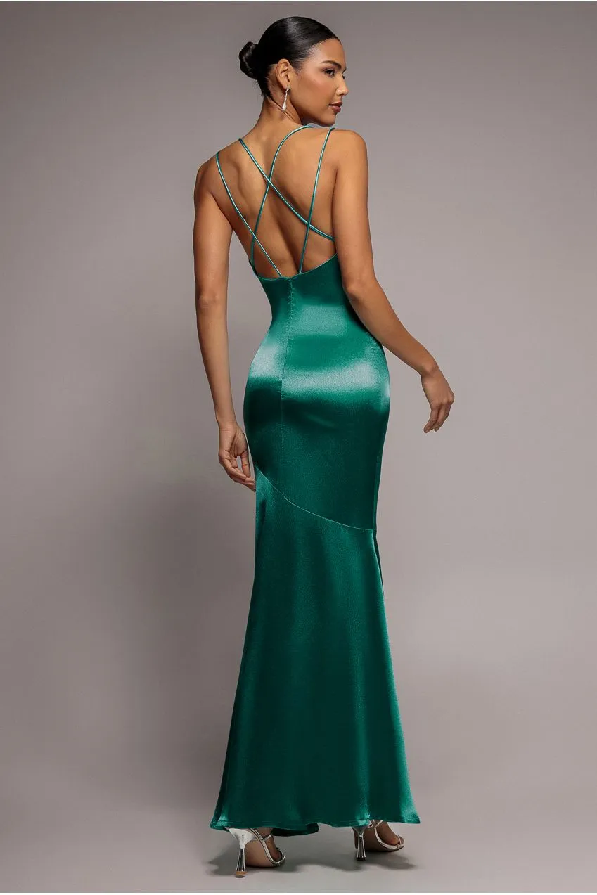 Goddiva Cowl DR2113 abito raso smeraldo maxi 8-18