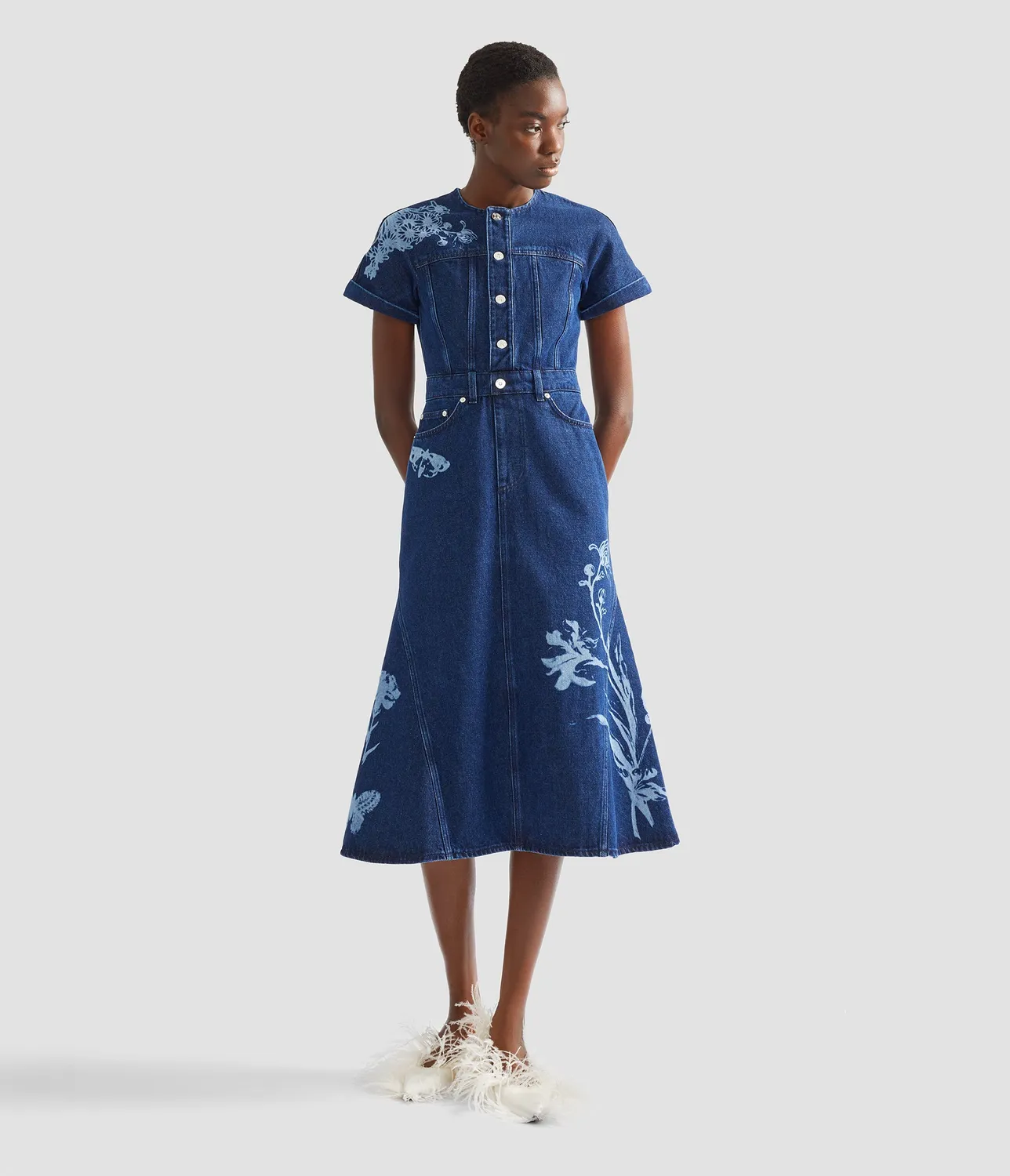 Erdem abito midi indaco denim maniche corte