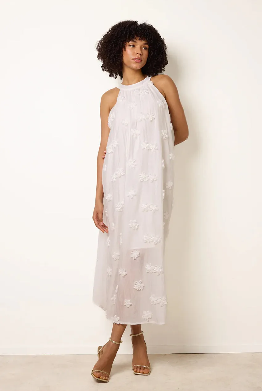 Blue Vanilla 3D Floral abito midi avorio S/M in cotone