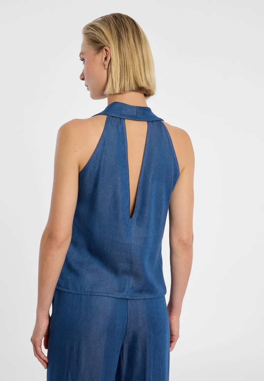 Ana Alcazar Drena top halterneck denim scollo drappeggio