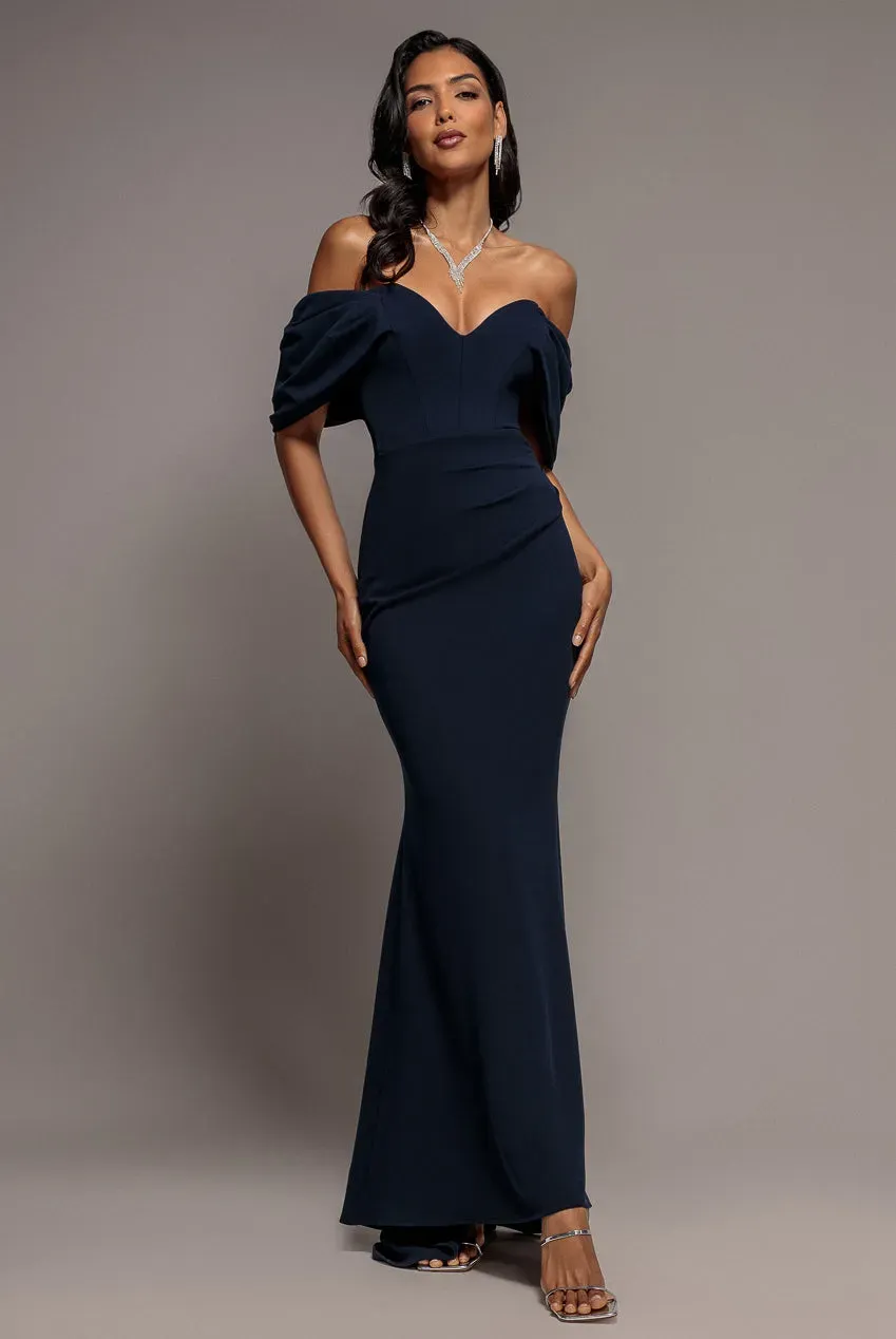 Goddiva DR3259 abito lungo spalle scoperte blu navy