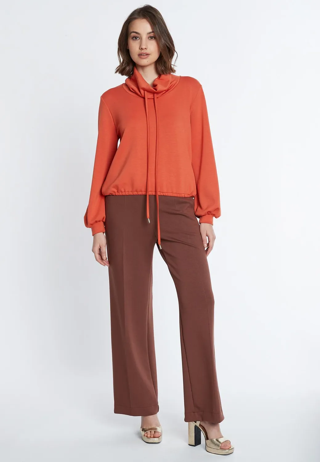 Ana Alcazar Selma top collo alto arancione in jersey