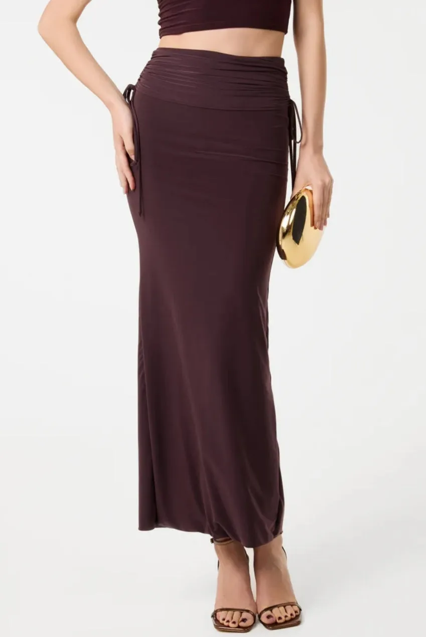 Pink Vanilla Ruched Side gonna maxi cioccolato spacco