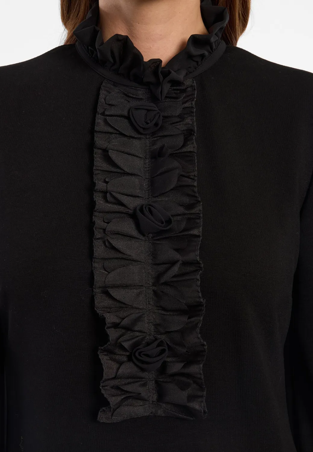 Ana Alcazar Elibelle abito jersey nero volant jabot
