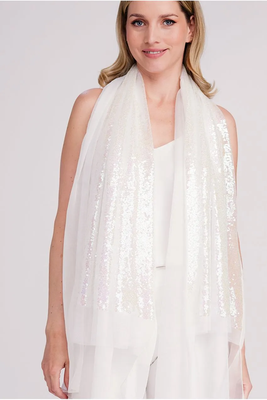 Pia Rossini Chrystal stola bianca iridescente con paillettes