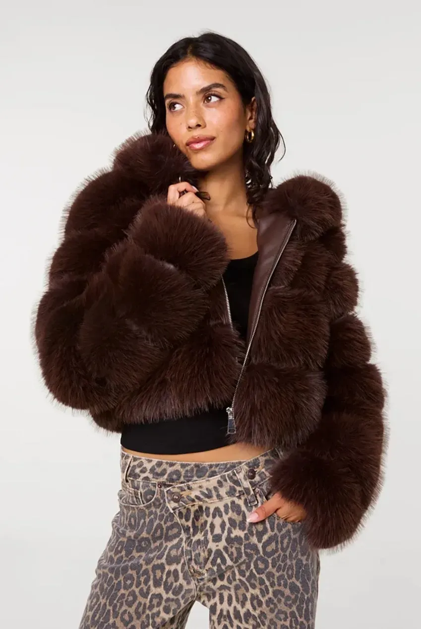 Goddiva Pink Vanilla Hooded Pelted Fur giacca cioccolato calda