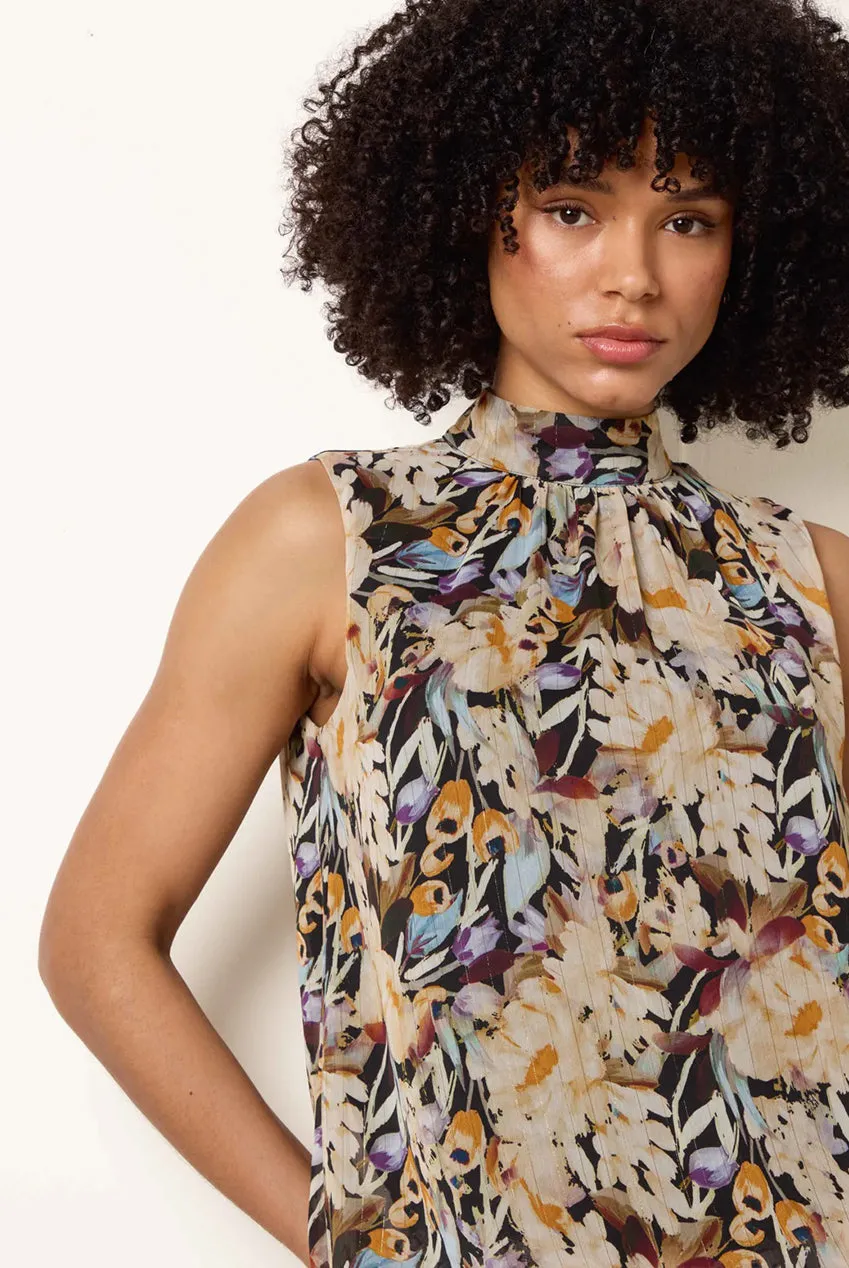 Blue Vanilla Watercolour blusa nera senza maniche