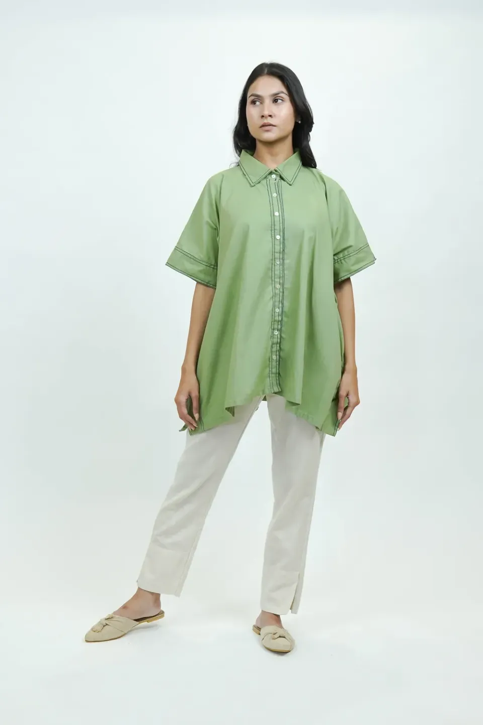 Our Dve S0017 camicia verde cotone donna