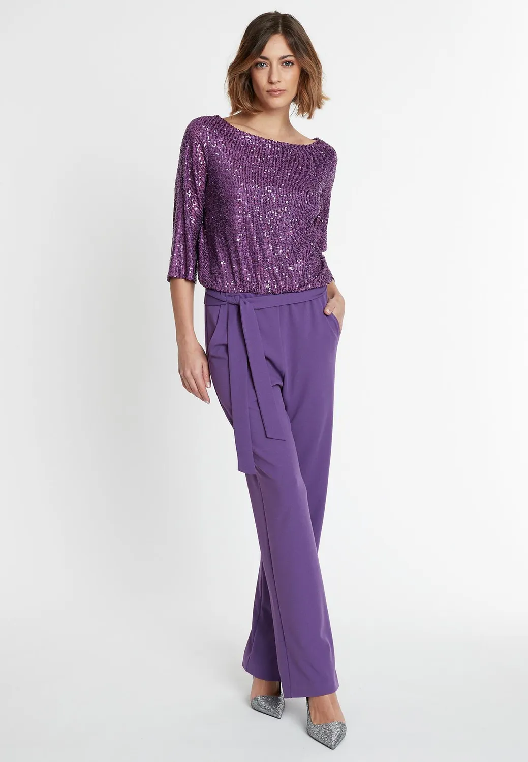 Ana Alcazar Salkia tuta viola paillettes